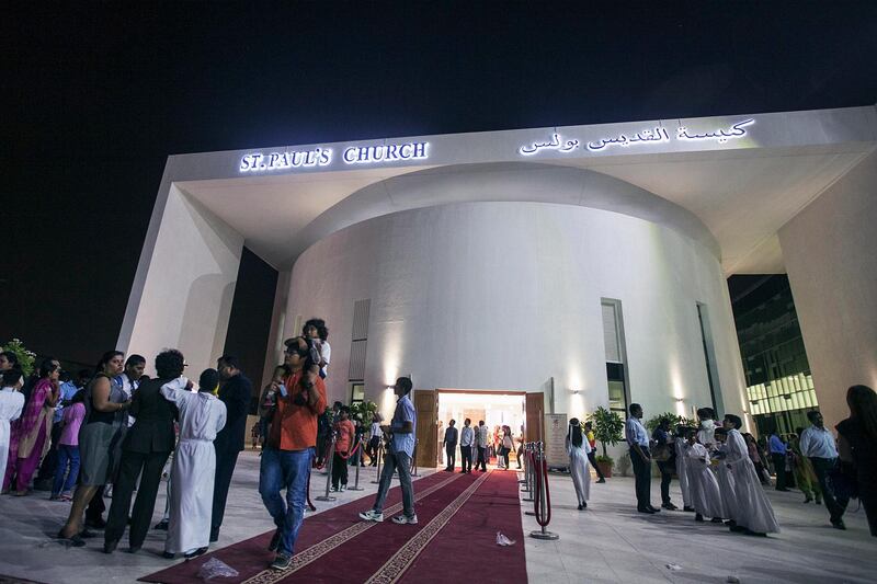 Abu Dhabi, United Arab Emirates. June 11, 2015///

The Inauguration and blessing of St. Paul's Church, wit HH Sheikh Nahyan bin Mubarak Al Nahyan, UAE Minister for Youth, Culture and Community Development. Abu Dhabi, United Arab Emirates. Mona Al Marzooqi/ The National 

Reporter: Ramona Ruiz 
Section: National   *** Local Caption ***  150611-MM-StPaulChurch-019.JPG