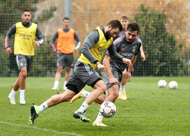 MADRID, SPAIN - NOVEMBER 18: Nacho in action at Valdebebas training ground on November 18, 2020 in Madrid, Spain. (Photo by Helios de la Rubia/Real Madrid via Getty Images)