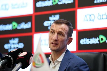 Press conference with new UAE national team head coach Rodolfo Arruabarrena to outline preparations for 2022 World Cup play-off against Australia in June. Dubai. Chris Whiteoak / The National
