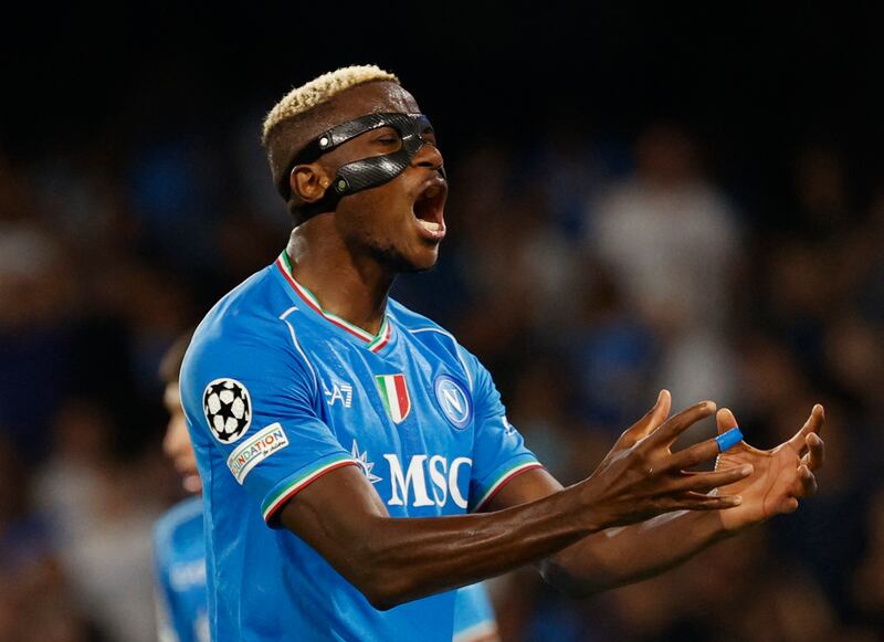 Napoli's Victor Osimhen reacts after missing a chance to score. Reuters