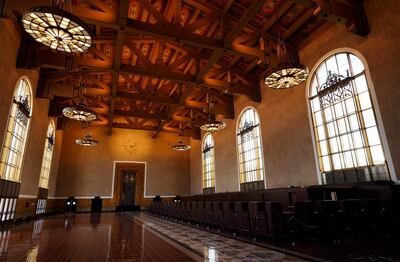 Union Station is pictured, Tuesday, March 23, 2021, in Los Angeles. When the Oscars broadcast begins April 25 on ABC, there wonâ€™t be an audience. The base of the show wonâ€™t be the Academy Awardsâ€™ usual home, but will be held at Union Station, the airy, Art Deco-Mission Revival railway hub in downtown Los Angeles. For the producers, the challenges of COVID are an opportunity to, finally, rethink the Oscars.  (AP Photo/Chris Pizzello)