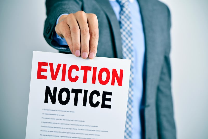 When an eviction notice for reason of sale is served, technically you should vacate after the 12-month period has lapsed. Alamy