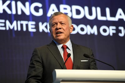 Jordanís King Abdullah speaks at the International Conference on Cohesive Societies (ICCS) in Singapore on June 20, 2019. (Photo by Roslan RAHMAN / AFP)