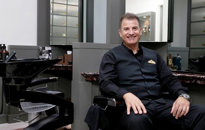 Tony Habib head barber and hair stylist at Gentlemen's Tonic at Emirates Palace Spa in Abu Dhabi. Christopher Pike / The National

