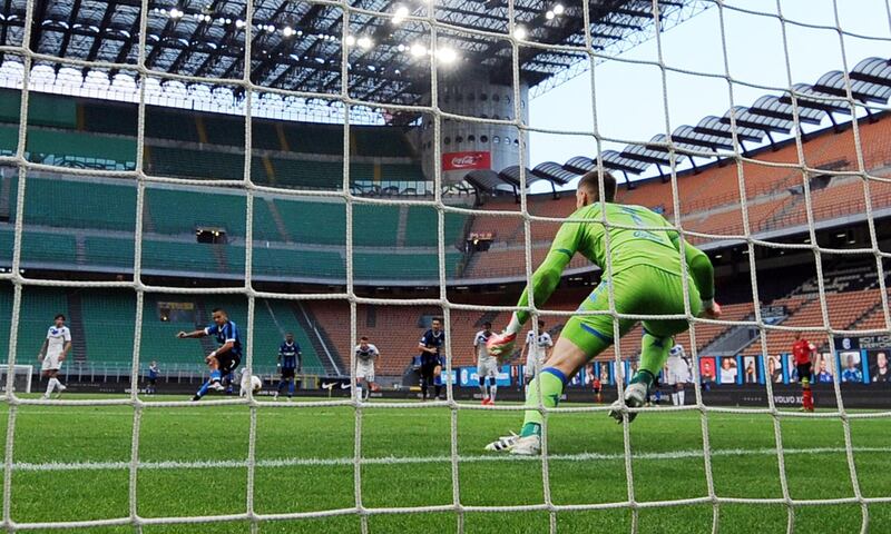 Inter Milan's Alexis Sanchez scores the second goal from the penalty spot. Reuters