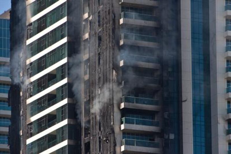 DUBAI, UNITED ARAB EMIRATES,  November 18, 2012. Aftermath of the fire that gutted the Tamweel Tower in Jumeirah Lakes Towers. (ANTONIE ROBERTSON / The National)