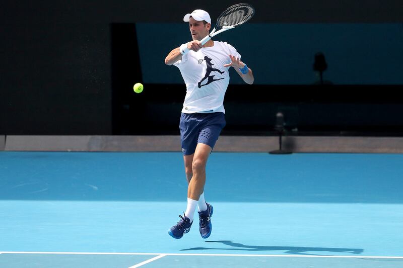 Serbia's Novak Djokovic takes part in a training session. AFP