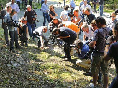 Journalists are shown the scene where members of the Al Hilli family were shot dead, in France. PA/Getty