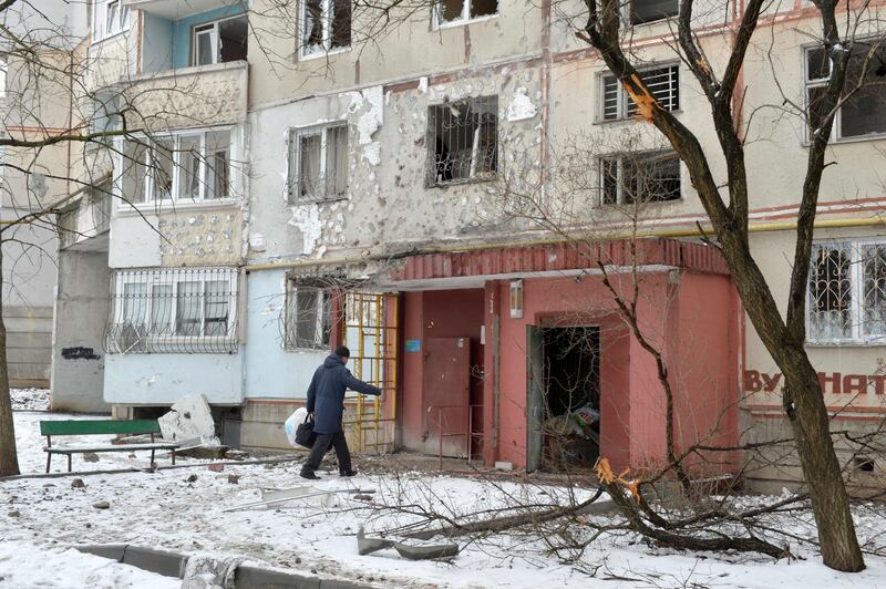 A residential building damaged by shelling in Kharkiv, north-eastern Ukraine. AFP