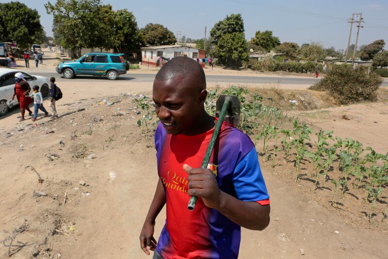 Tinashe Mapuranga works at his home near Harare, Zimbabwe. The 24-year-old was laid off from his job as an intern at a bank during the Covid-19 lockdown. Photo: AP