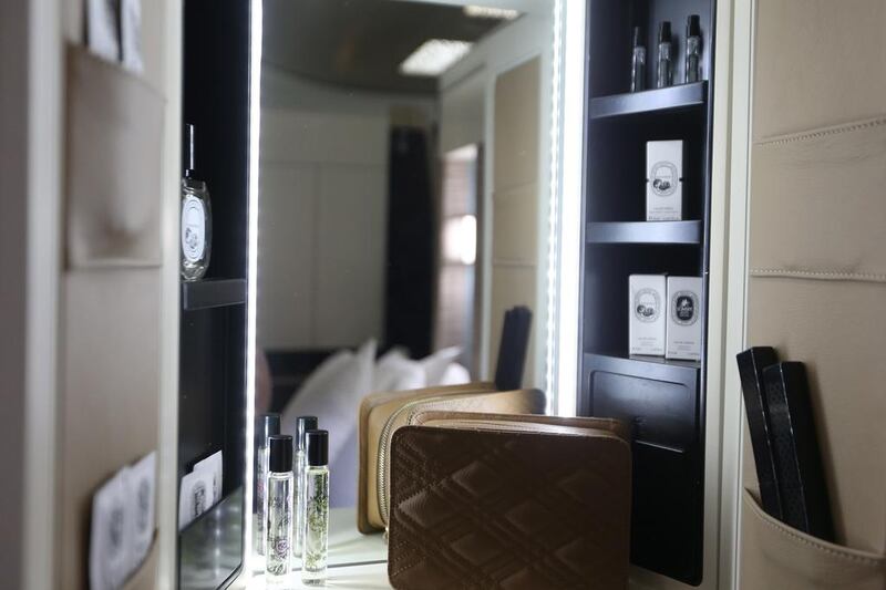 Inside a First Apartments vanity unit, which is stocked with various toiletries. Delores Johnson / The National