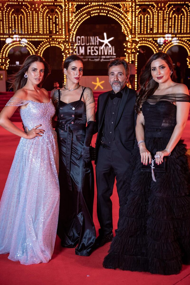 (L to R) Dorra Zarrouk, Heba Khaled, Talal Derki and Nesreen Tafesh attend the at the El Gouna Film Festival. AFP