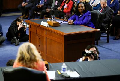 Ketanji Brown Jackson listens during her confirmation hearing before the Senate Judiciary Committee. AP
