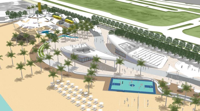 A rendering of a water park, an outdoor cinema and a theatre which will be part of the upgrade to Lagoon Beach and Blue Walk. Courtesy Department of Urban Planning and Municipalities.