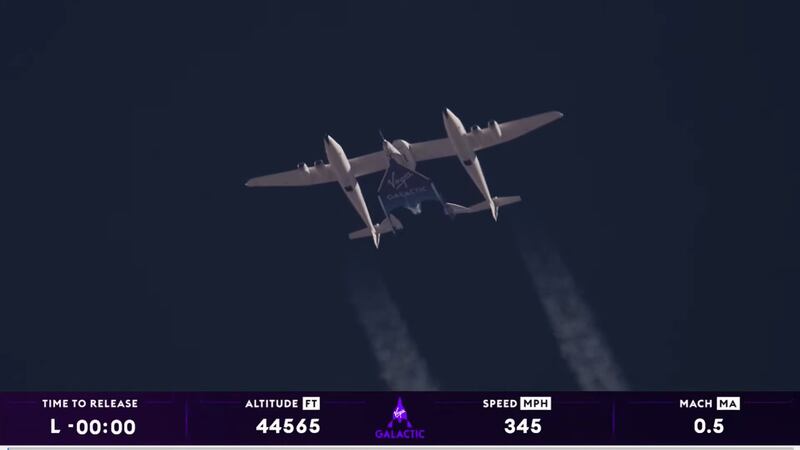 The Virgin Galactic mother ship delivers the VSS Unity spaceplane to the edge of space.