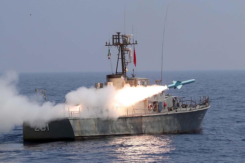 A missile is launched during the annual military drill, dubbed “Zolphaghar 99”, in the Gulf of Oman with the participation of Navy, Air and Ground forces, Iran on September 9, 2020. Picture taken September 9, 2020. WANA (West Asia News Agency) via REUTERS ATTENTION EDITORS - THIS IMAGE HAS BEEN SUPPLIED BY A THIRD PARTY.