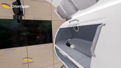Space holidaymakers will relax in sleek sleeping pods on the Aurora Station.  Courtesy Orion Span