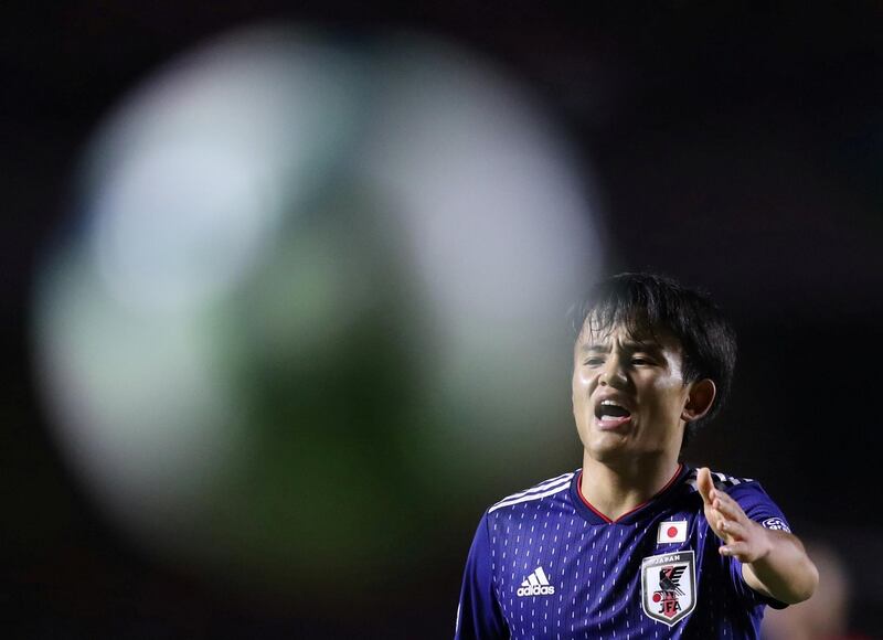 Japan's Takefusa Kubo gestures. Reuters