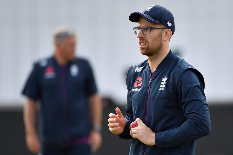 England spinner Jack Leach takes part in bowling practice. AFP