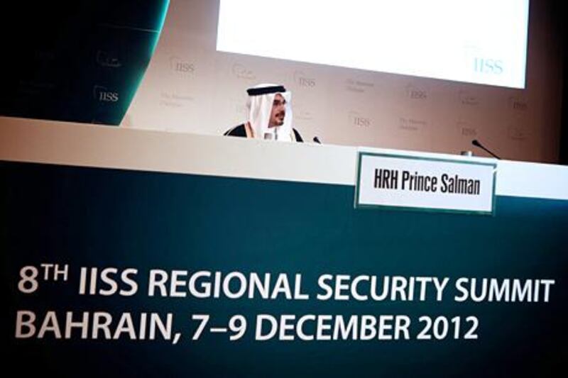 Bahraini Crown Prince Salman bin Hamad al-Khalifa attends the 8th IISS Regional Security Summit, The Manama Dialogue in Manama on December 7, 2012. AFP PHOTO/MOHAMMED AL-SHAIKH

 *** Local Caption ***  057732-01-08.jpg