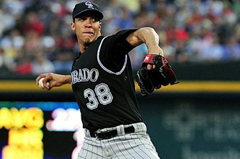 Ubaldo Jimenez, the 26-year-old Colorado Rockies starter, walked six and struck out seven, and also had an RBI single in the fourth inning. He threw 128 pitches in all.