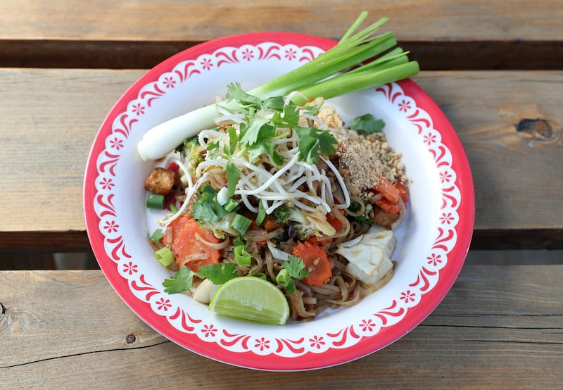 Vegan pad Thai rice noodles with mixed veggies and tofu at Cafe Isan