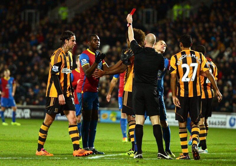 Crystal Palace's Yannick Bolasie was dubiously given a red card by referee Anthony Taylor on Sunday. Michael Regan / Getty Images
