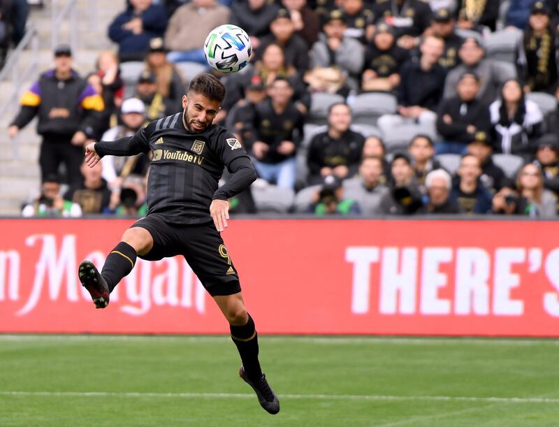 Diego Rossi of Los Angeles FC attempts a header. AFP