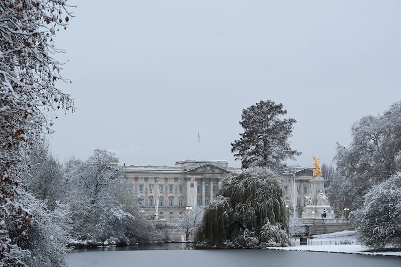 Buckingham Palace is covered in snow in central London. Reuters
