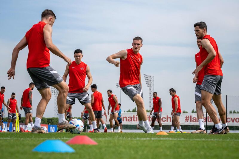 A Switzerland training session at the University of Doha ahead of the match against Serbia. AFP