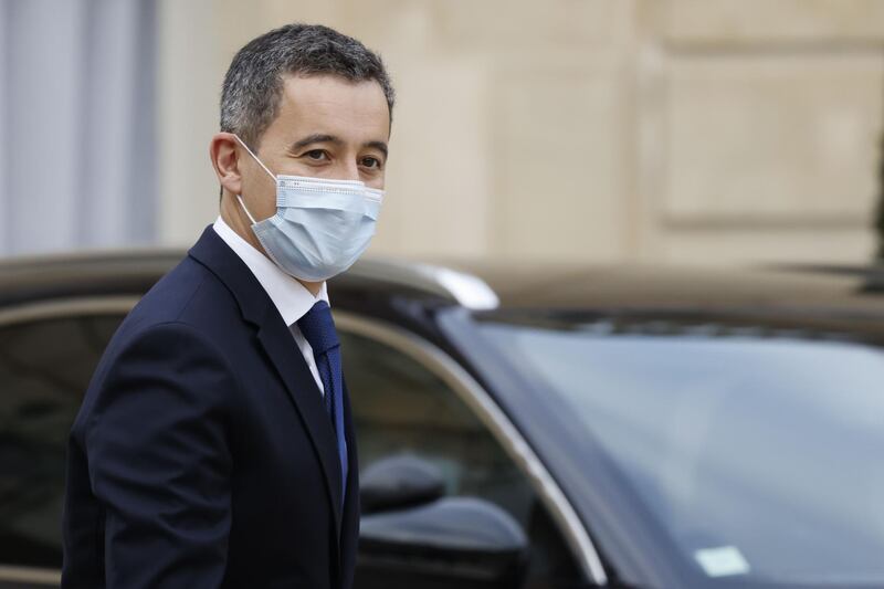 French Interior Minister Gerald Darmanin leaves after the weekly cabinet meeting at The Elysee Presidential Palace in Paris on December 2, 2020. / AFP / Thomas COEX
