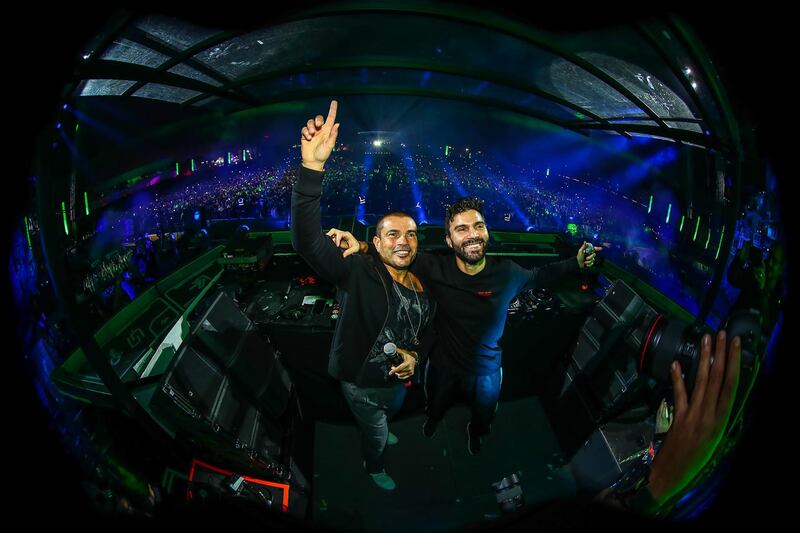 Amr Diab, left, and R3hab performed together at the 2019 MDL Beast festival in Riyadh, Saudi Arabia. Rudgrcom