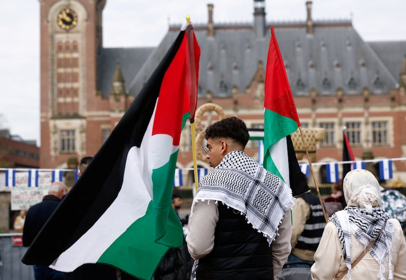 People gather in The Hague to show their support for Palestine. Reuters
