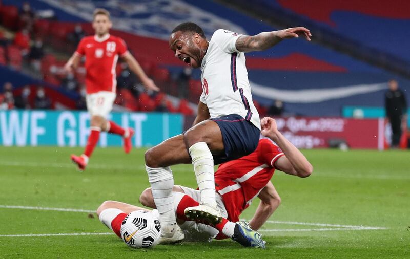 Raheem Sterling - 7, Showed drive and intelligence to win the penalty and continued to threaten the Poland defence with his dribbling throughout the first half. Was much quieter in the second period. EPA