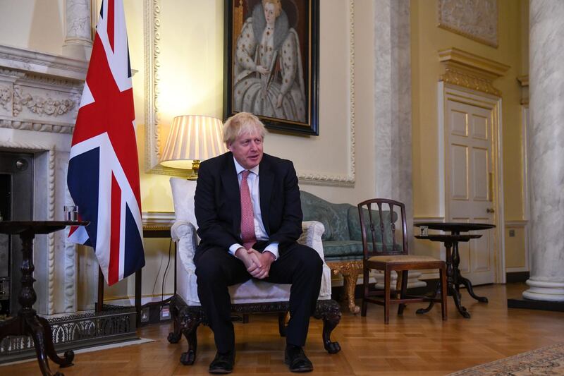 epa08728819 Boris Johnson, U.K. prime minister, pauses at the start of his bilateral meeting with Volodymyr Zelenskiy, Ukraine's president, in The Pillard Room in London, Britain, 08 October 2020. Ukraine's central bank governor defended this weekâ€™s official reprimands of two of his deputies amid continuing concern over the bankâ€™s independence and a delay in the countryâ€™s next slice of aid from the International Monetary Fund.  EPA/Chris J. Ratcliffe / POOL