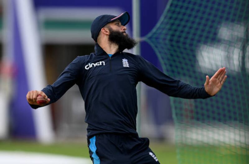 Moeen Ali bowls during a training session at Lord's.