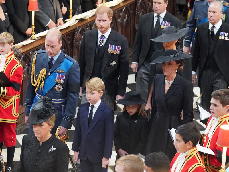 Members of the royal family arrive for the state funeral of Queen Elizabeth II. PA