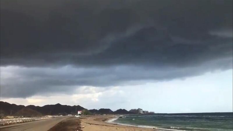 Faqeet in Fujairah under storm clouds. Courtesy Twitter/ @Storm_centre