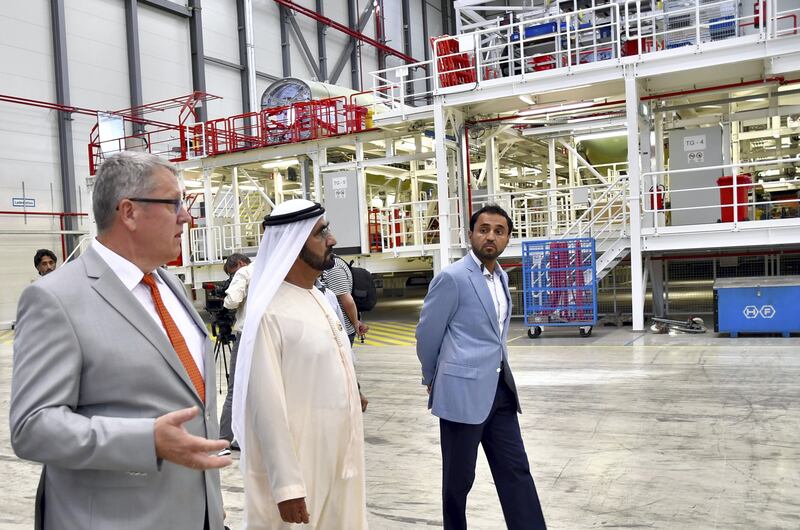 Sheikh Mohammed is taken on a four-stop tour of Airbus Plant in Hamburg. Wam