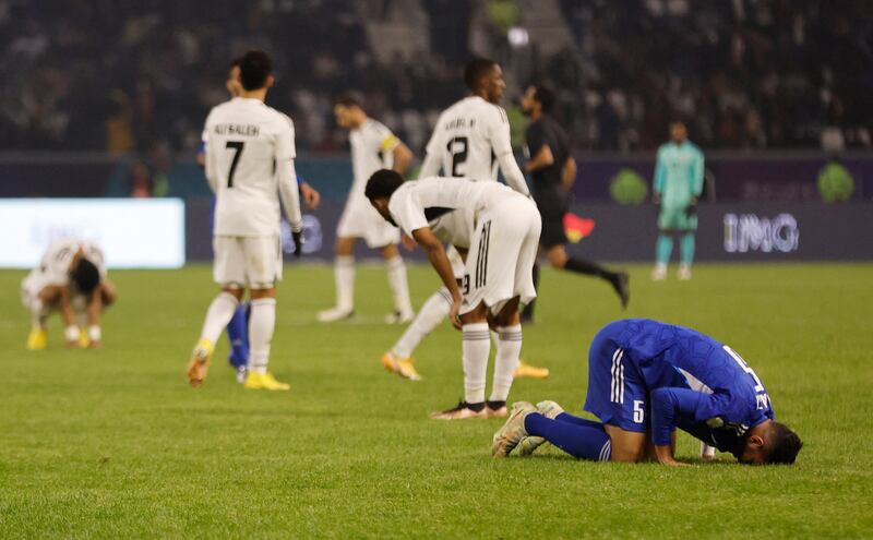 Kuwait's Fahad Al Hajeri celebrates his team's 1-0 victory over UAE in their Arabian Gulf Cup Group B match at Al Minaa Olympic Stadium in Basra, Iraq, on January 10, 2023. 
Reuters