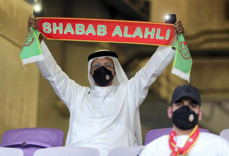 Shabab Al Ahli fans before the game between Shabab Al Ahli and Al Nasr in the PresidentÕs Cup final in Al Ain on May 16th, 2021. Chris Whiteoak / The National. 
Reporter: John McAuley for Sport