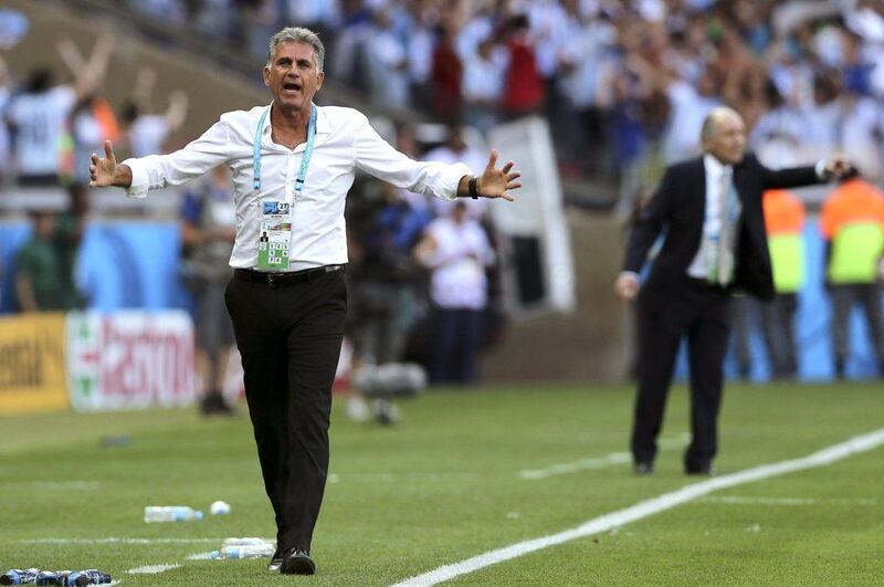 Carlos Queiroz reacts during Iran's los to Argentina on Saturday at the 2014 World Cup in Belo Horizonte, Brazil. Ballesteros / EPA / June 21, 2014