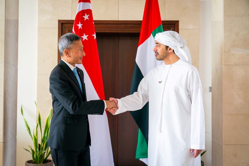 Sheikh Abdullah welcomed Singapore's Dr Vivian Balakrishnan in Abu Dhabi. Wam