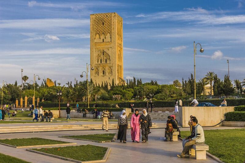 The Hassan Tower, in the background, which along with the Hassan Mosque is considered Rabat’s most-famous landmark. Getty Images