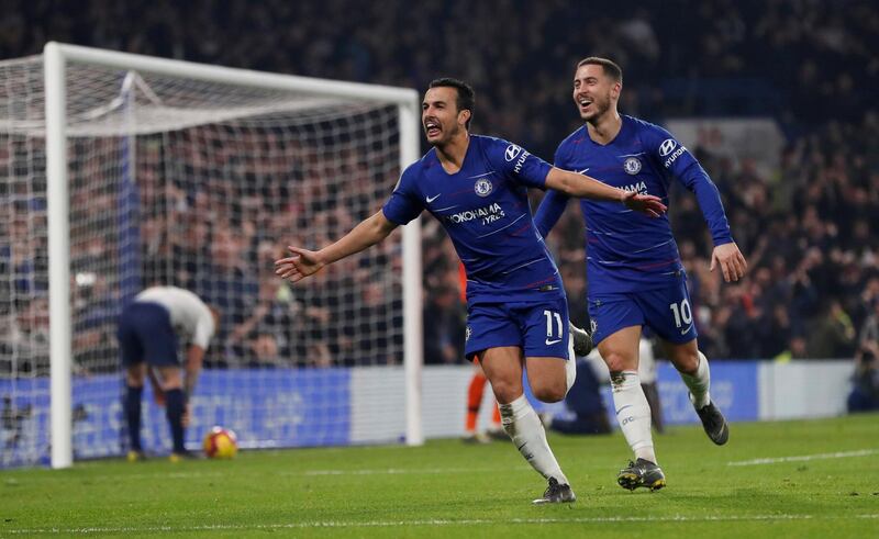Chelsea's Pedro celebrates scoring their first goal. Reuters