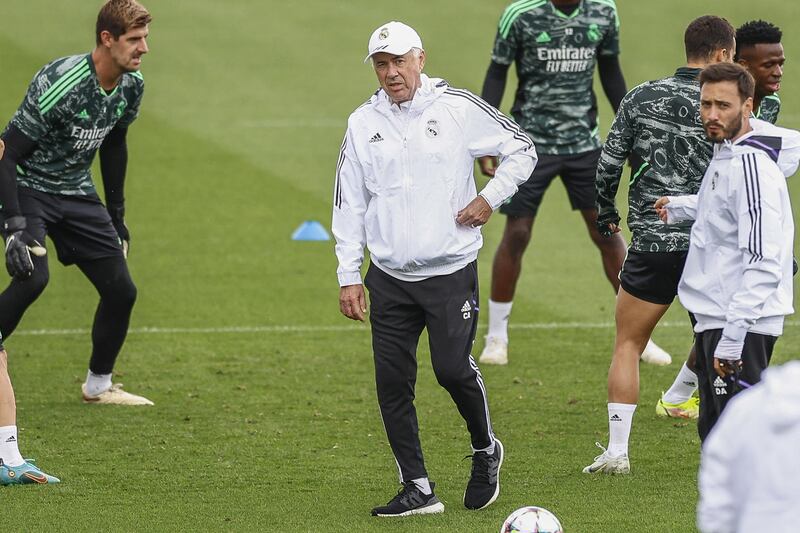 Real Madrid manager Carlo Ancelotti oversees training. EPA