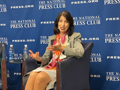 Diane Foley speaks to the National Press Club in Washington. Photo: Vanessa Jaklitsch