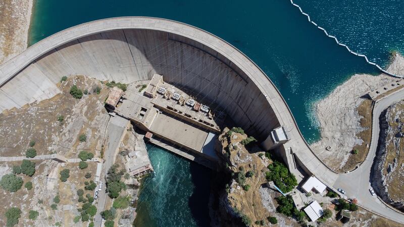 Water levels have fallen at Dukan dam on the Little Zab river in north-eastern Iraq. All photos: Reuters