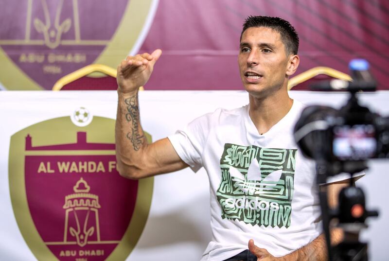 Abu Dhabi, United Arab Emirates, July 23, 2019.  Sebastian Tagliabue is one of the stars of the Arabian Gulf League, its all-time leading foreign goalscorer and second in the all-time charts. 
Victor Besa/The National
Section:  SP
Reporter:  John McAuley