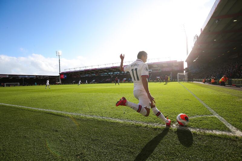 Pedro takes a corner during Chelsea's Premier League game against Bournemouth. Getty Images